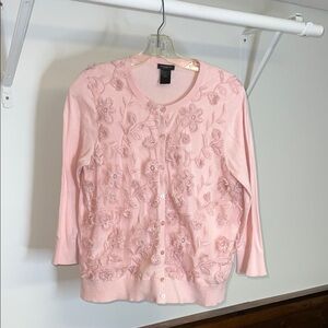 Ann Taylor Pastel‎ Pink Floral 3/4 Sleeve Cotton Cardigan- L